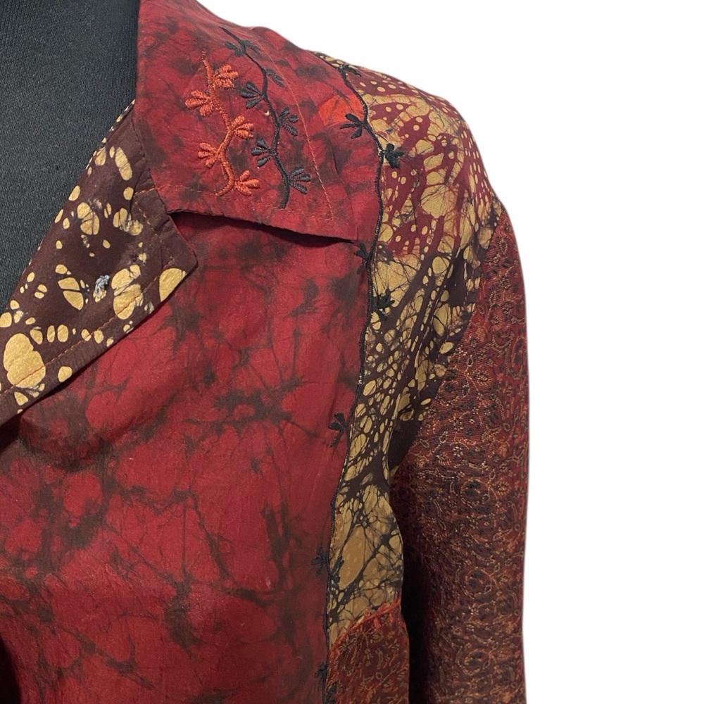 Chico’s Red Patchwork Silk Button Up Jacket - Exc… - image 6
